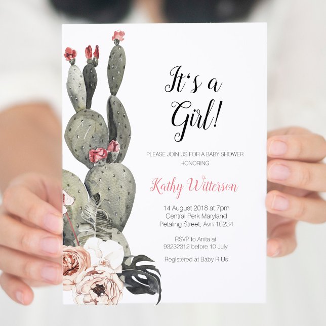 Cactus Peach Baby Shower Girl Invitation (Creator Uploaded)