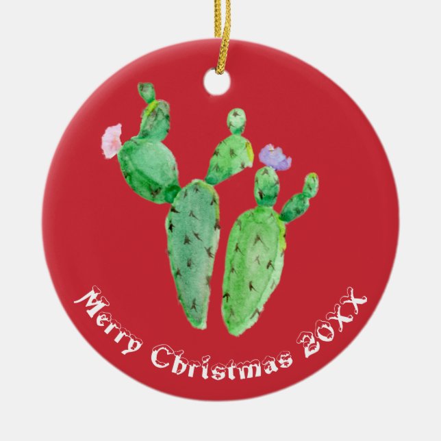 Cactus Personalised Ceramic Tree Decoration (Front)