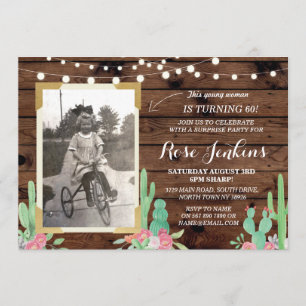Cactus Photo Birthday Floral Any Age Invitations