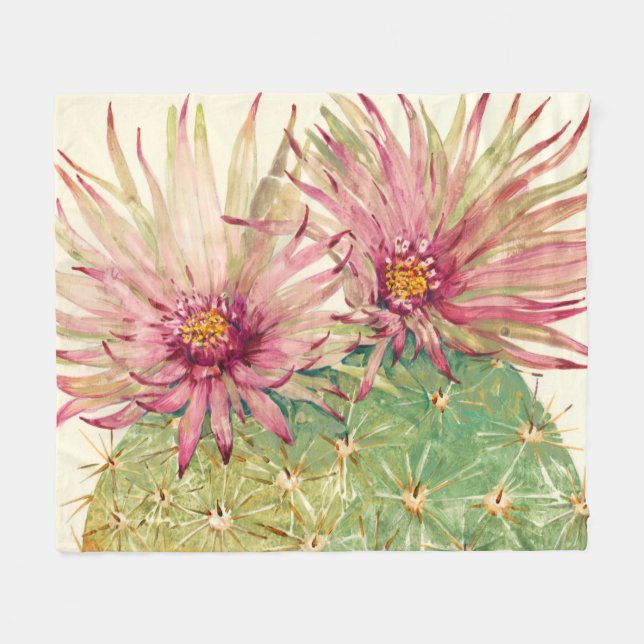 Cactus Pink Blossoms Fleece Blanket (Front (Horizontal))