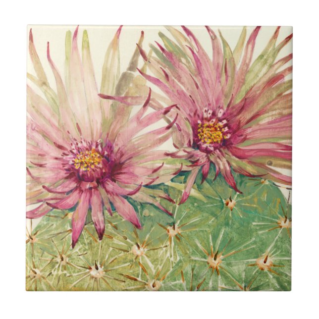 Cactus Pink Blossoms Tile (Front)