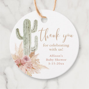 Cactus pink floral boho girl baby shower thank you favour tags