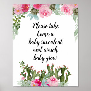Cactus Pink Floral Please Take A Baby Succulent Poster