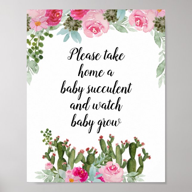 Cactus Pink Floral Please Take A Baby Succulent Poster (Front)