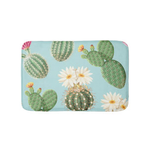 Cactus, pink flowers: light decor bath mat