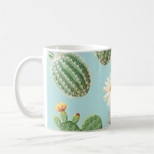 Cactus, pink flowers: light decor coffee mug