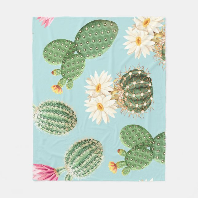 Cactus, pink flowers: light decor fleece blanket (Front)