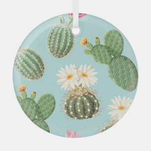Cactus, pink flowers: light decor glass tree decoration