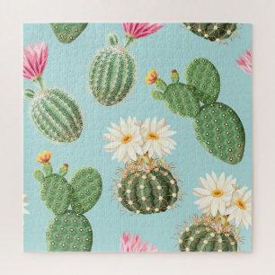 Cactus, pink flowers: light decor jigsaw puzzle