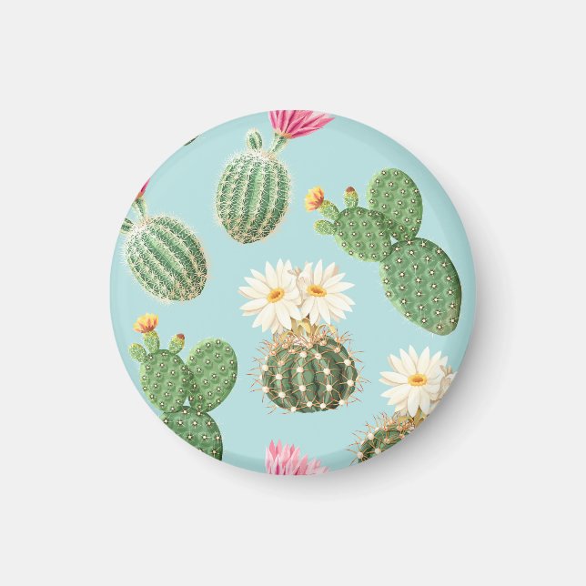 Cactus, pink flowers: light decor magnet (Front)