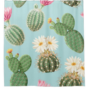 Cactus, pink flowers: light decor shower curtain