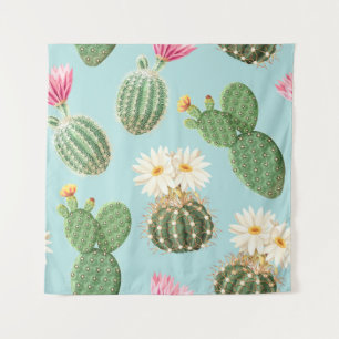 Cactus, pink flowers: light decor tapestry