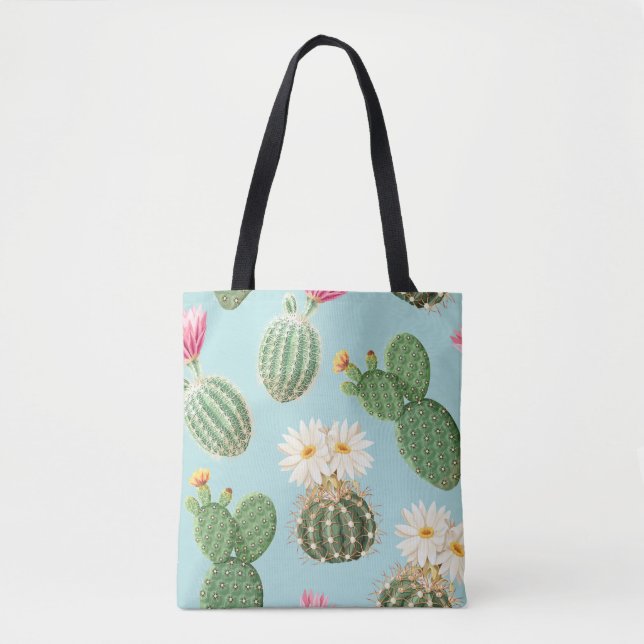 Cactus, pink flowers: light decor tote bag (Front)