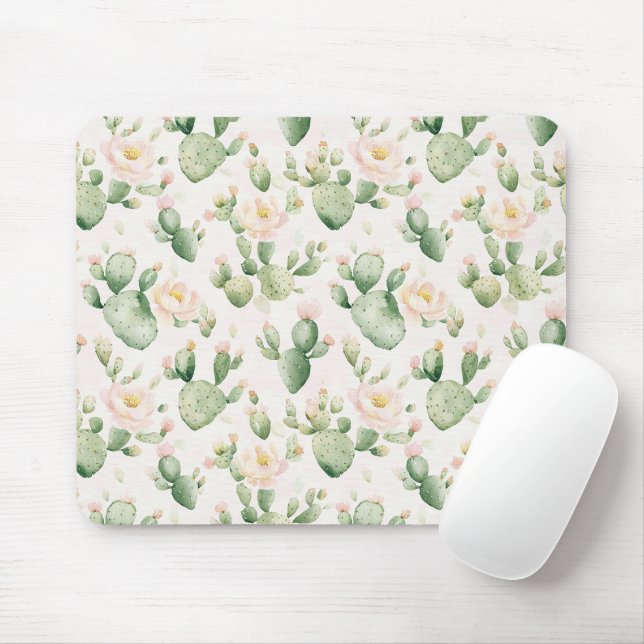 Cactus Pink Flowers Mouse Mat (With Mouse)