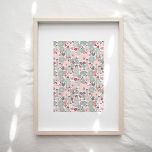 Cactus Pink Green Floral Pattern Art Print