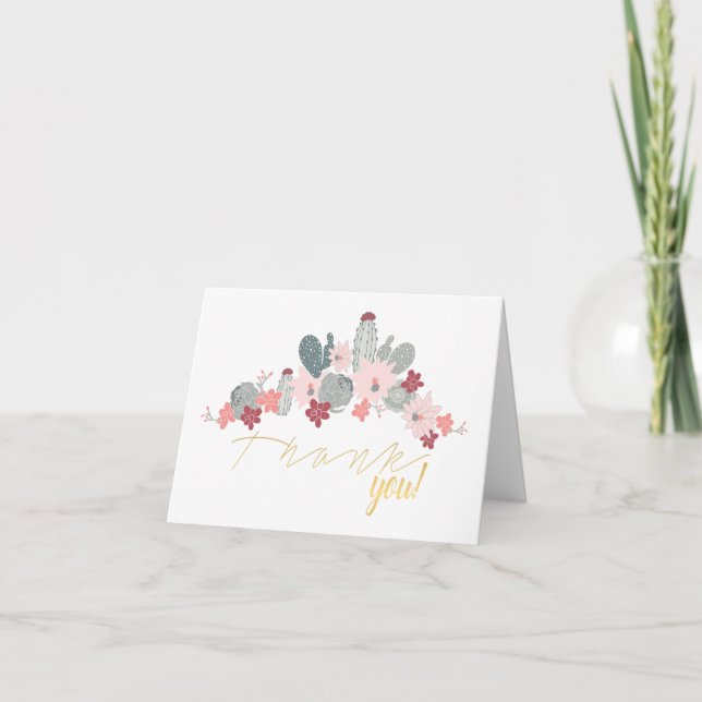 Cactus Pink Green Succulents Plants Pattern Thank You Card (Front)
