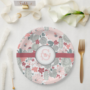 Cactus Pink Mint Succulents Cacti Plants Paper Plate