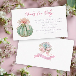 Cactus Pink Ribbon Baby Girl Shower Book Request Enclosure Card