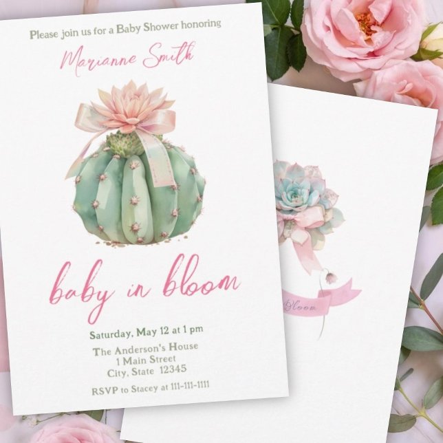 Cactus Pink Ribbon Baby Girl Shower  Invitation (Creator Uploaded)