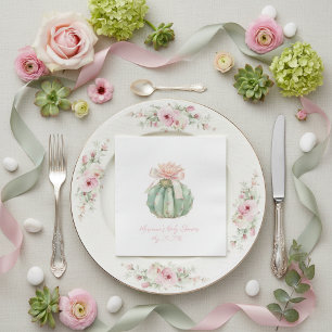 Cactus Pink Ribbon Baby Girl Shower Napkin