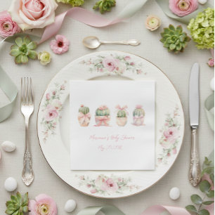 Cactus Pink Ribbon Baby Girl Shower Napkins