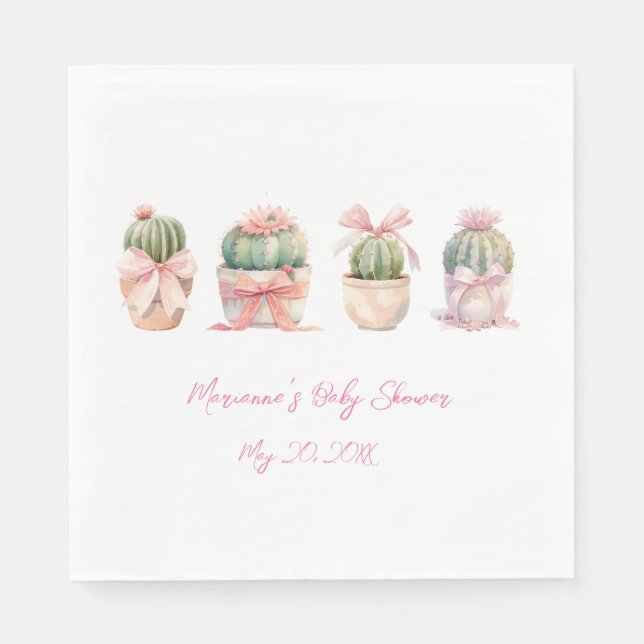 Cactus Pink Ribbon Baby Girl Shower Napkins (Front)