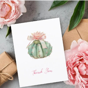 Cactus Pink Ribbon Baby Girl Shower  Thank You Card