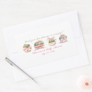 Cactus Pink Ribbon Baby Girl Shower Thank You Rectangular Sticker