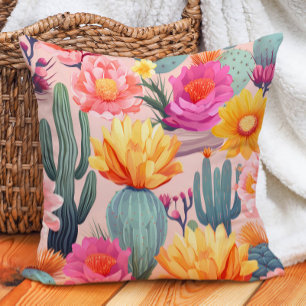 Cactus Pink Yellow Orange Green Desert  Cushion