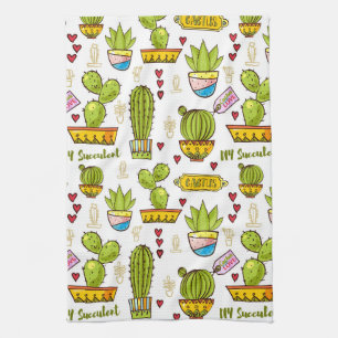 Cactus plant background tea towel