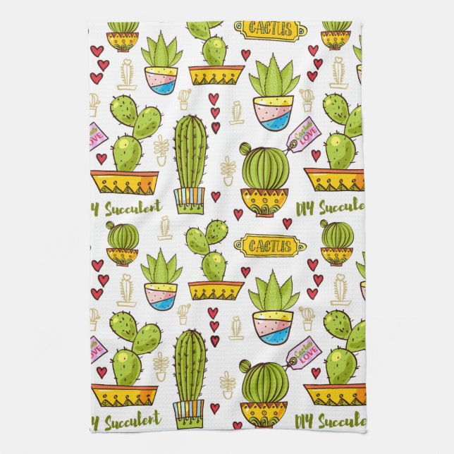 Cactus plant background tea towel (Vertical)