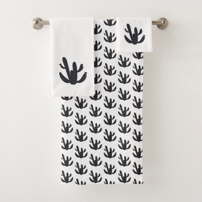 Cactus Plant Black Desert Bath Towel Set (Insitu)