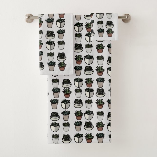 Cactus plant funky pattern bath towel set (Insitu)