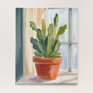 Cactus Plant   Green Botanical Watercolor Jigsaw Puzzle