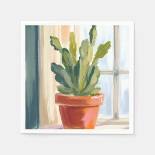 Cactus Plant Green Botanical Watercolor Napkin
