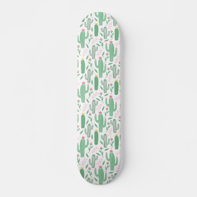 Cactus Plant Green Purple Pattern Skateboard (Front)