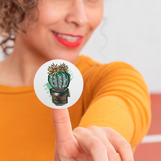 Cactus Plant In A Pot Classic Round Sticker (Creator Uploaded)