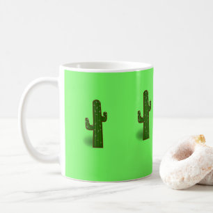 Cactus plant on light green coffee mug