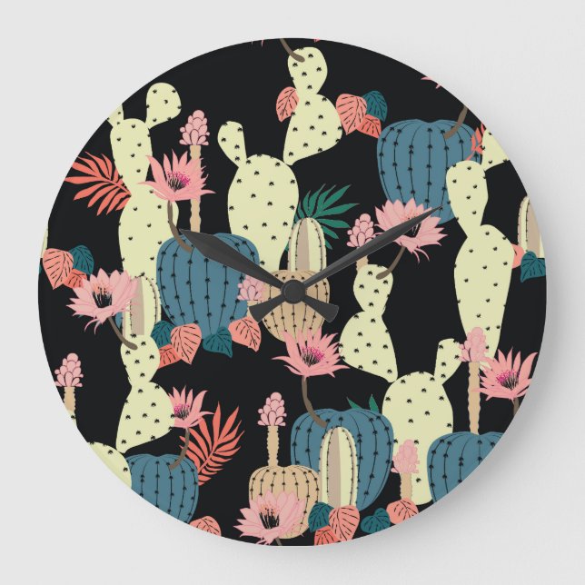 Cactus Plant: Vintage Botanical Pattern Large Clock (Front)