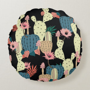 Cactus Plant: Vintage Botanical Pattern Round Cushion