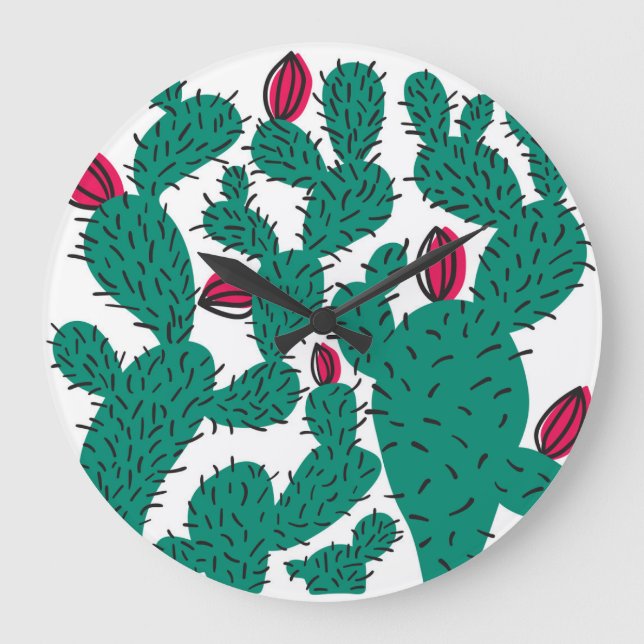 Cactus plant, vintage green seamless pattern. large clock (Front)