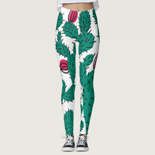 Cactus plant, vintage green seamless pattern. leggings