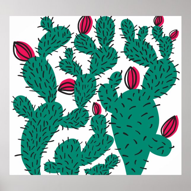 Cactus plant, vintage green seamless pattern. poster (Front)