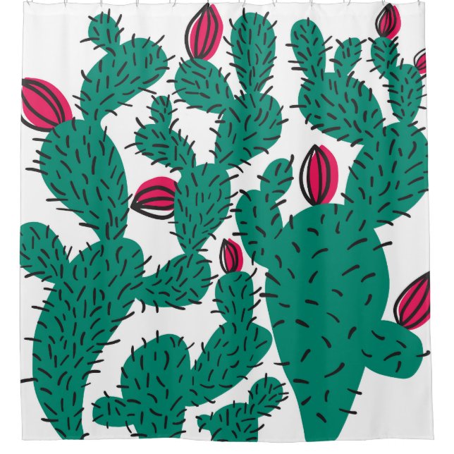 Cactus plant, vintage green seamless pattern. shower curtain (Front)