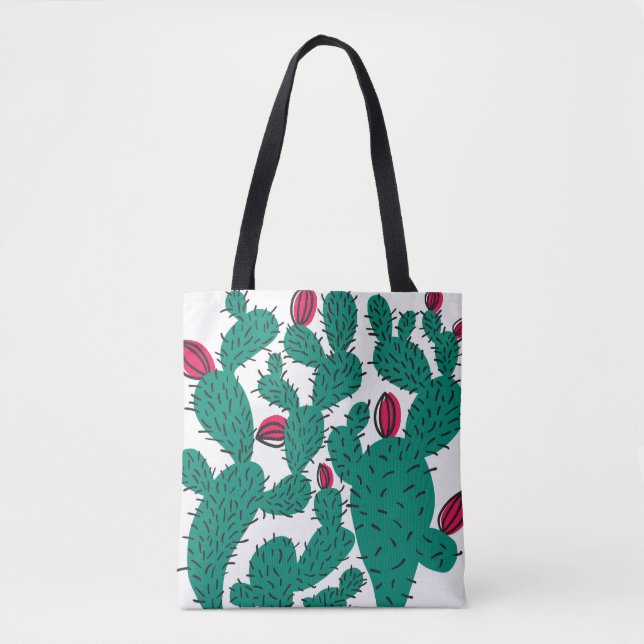 Cactus plant, vintage green seamless pattern. tote bag (Front)