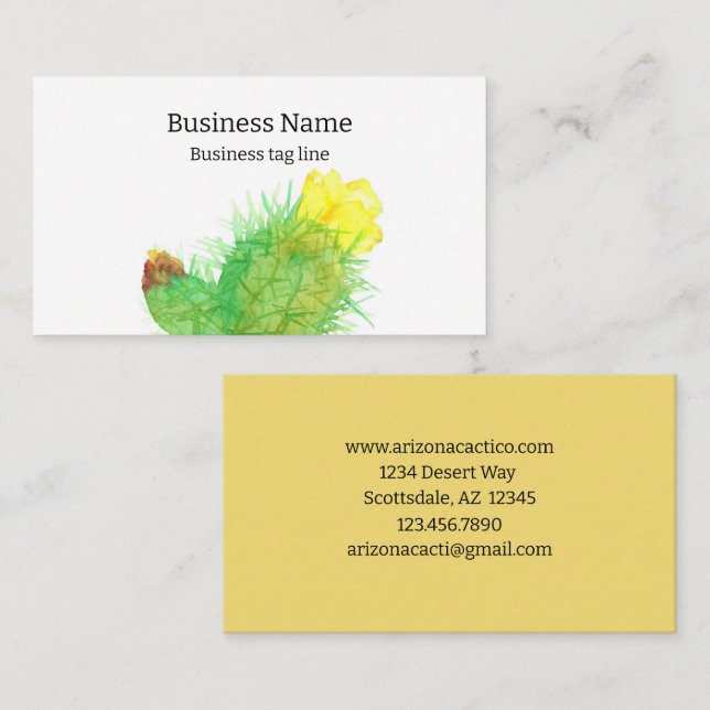 Cactus Plant Yellow Flower Desert  Business Card (Front/Back)