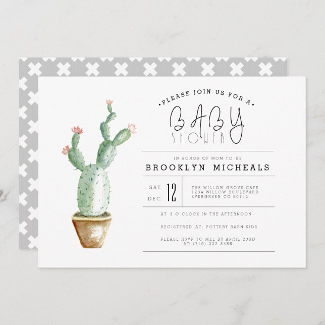 Cactus Planter | Watercolor Baby Shower Invitation (Front/Back)