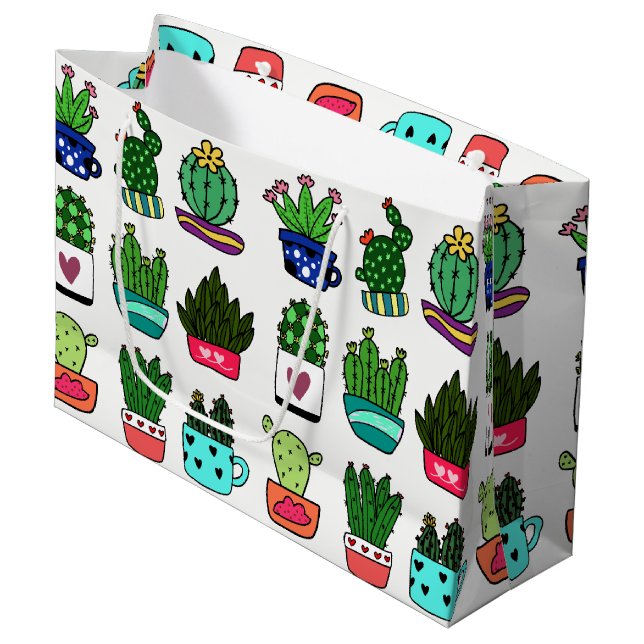 Cactus plants in colourful pot large gift bag (Front Angled)