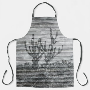 Cactus Plants On Wood Planks Black And White Photo Apron