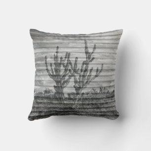 Cactus Plants On Wood Planks Black And White Photo Cushion